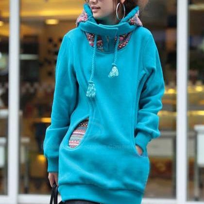 Korean Thicken Solid Color Thicken Hooded Long..