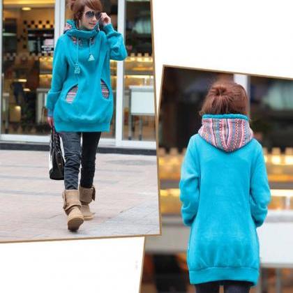 Korean Thicken Solid Color Thicken Hooded Long..