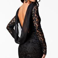 Fashionwear Black Long Sleeve Backless Lace Dress