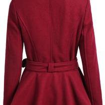 Fashionwear Wine Red Lapel Zipper Woolen Coat