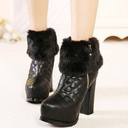 chunky heel boots with fur