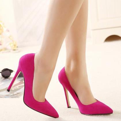 Fashionwear Pointed Toe Pure Color Pump Rubber Sole Thin Heel Shallow ...