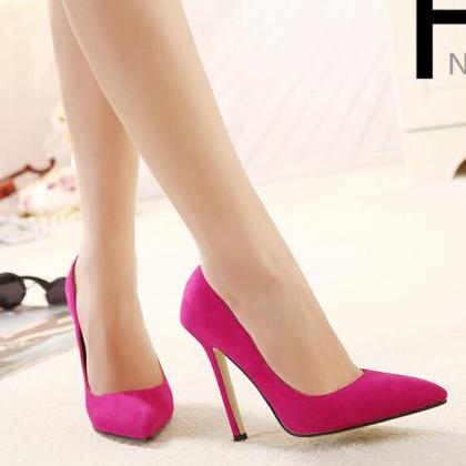 Fashionwear Pointed Toe Pure Color Pump Rubber Sole Thin Heel Shallow ...