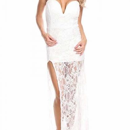 Fashionwear White Lace Strapless Party Dress