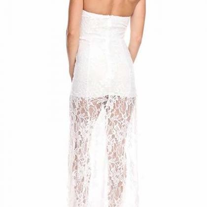 Fashionwear White Lace Strapless Party Dress