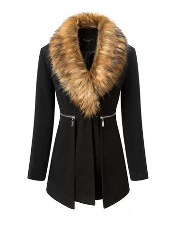 Stylish Western Style Removable Faux Fur Collar Coat For Women