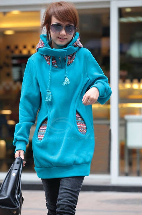 Korean Thicken Solid Color Thicken Hooded Long Sleeves Hoody For Women