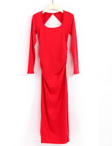 Fashionwear Red Open Back Side Split Scoop Neck Midi Dress on Luulla