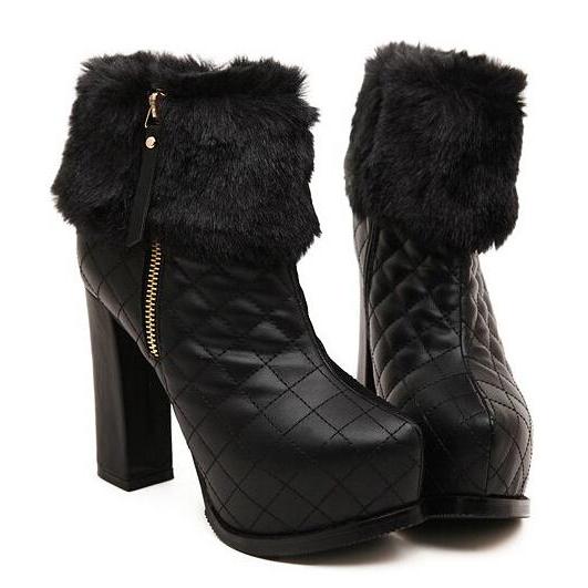 black heel boots with fur