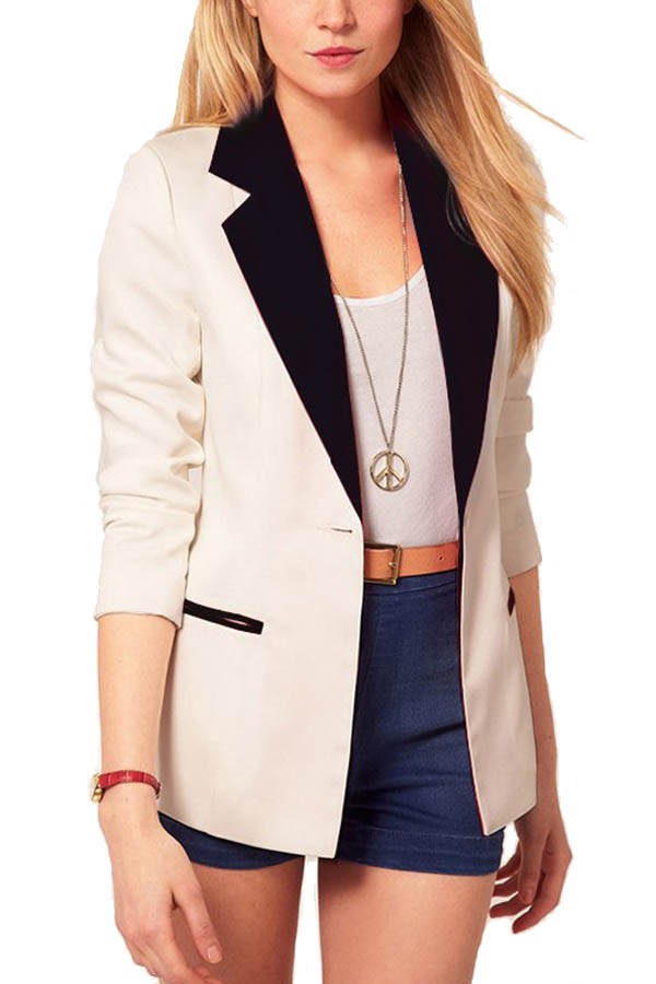 Long Sleeve Blazer with Open Front and Draped Back Hem - White main image 1
